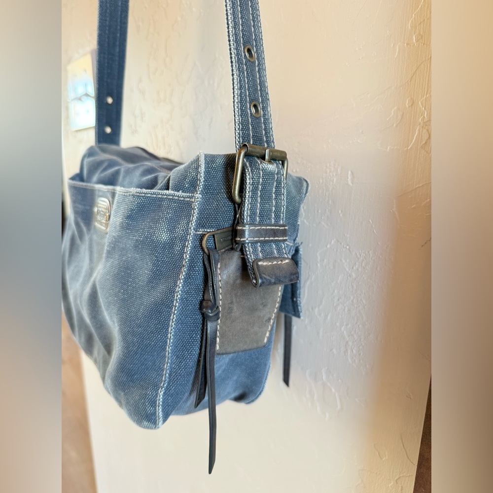 Vtg Fossil Light Blue Denim Crossbody Bag Small Messenger Bag w/ Pen Holder - Picture 3 of 8